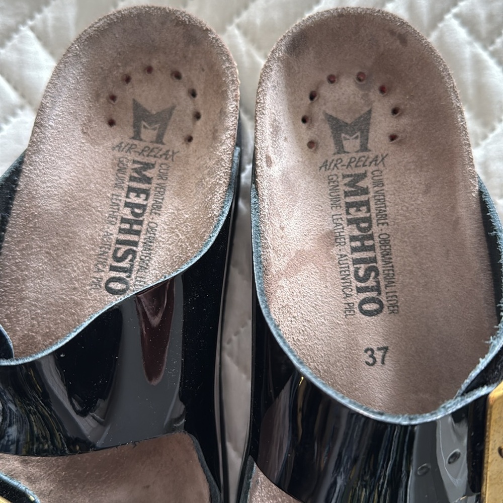 Mephisto Black Sandals with Gold Buckles - Picture 3 of 9